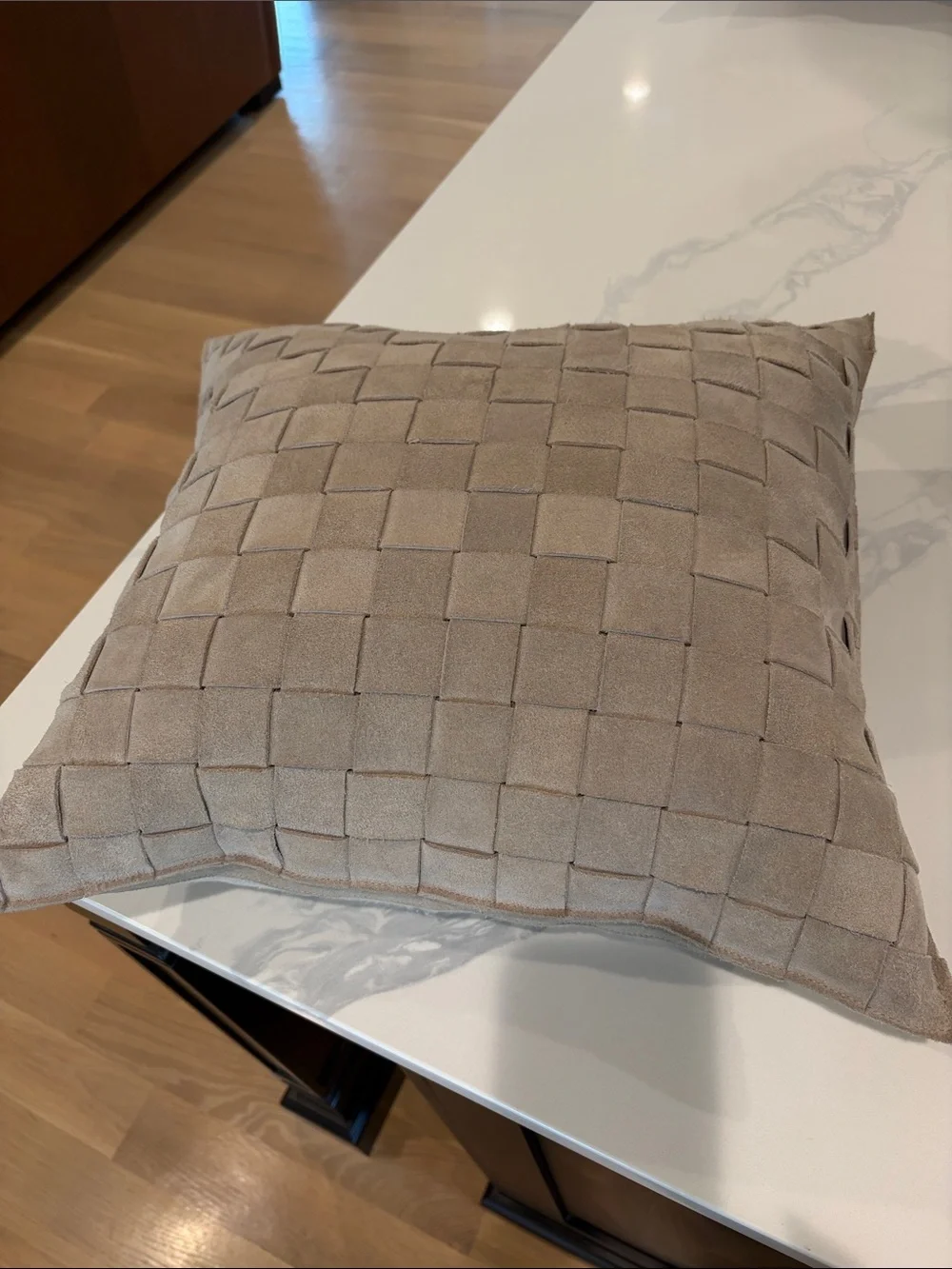 Pottery Barn 18” square Woven Suede Accent Pillow in Taupe with insert